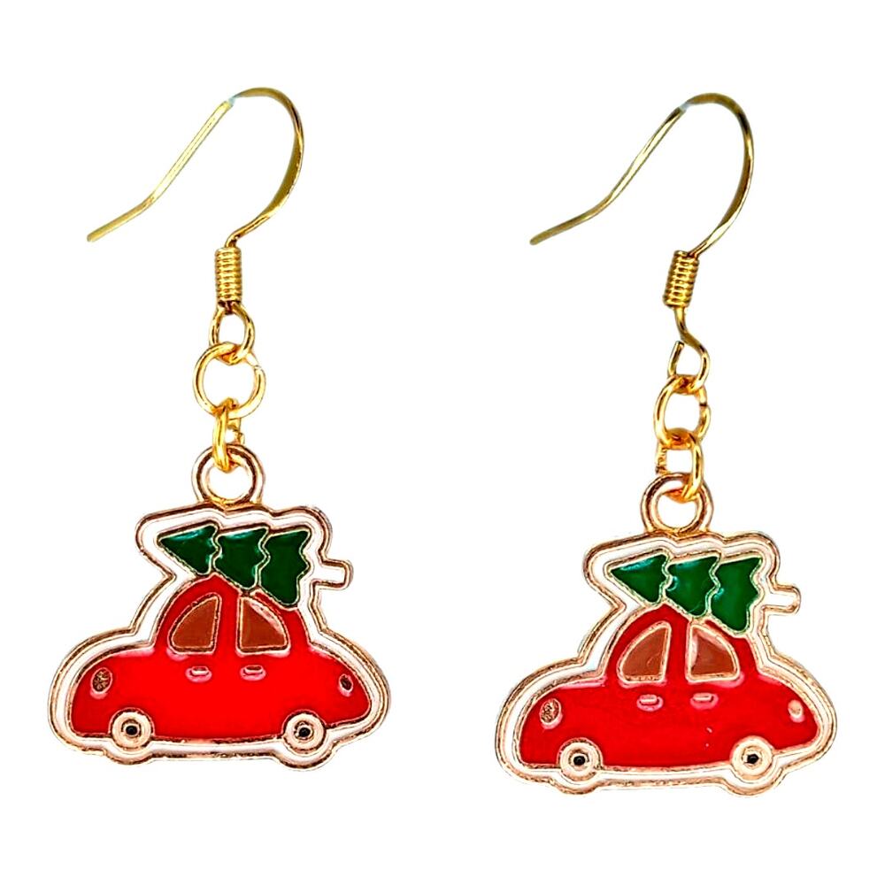 Christmas tree car dangle earrings — lightweight holiday Christmas jewelry